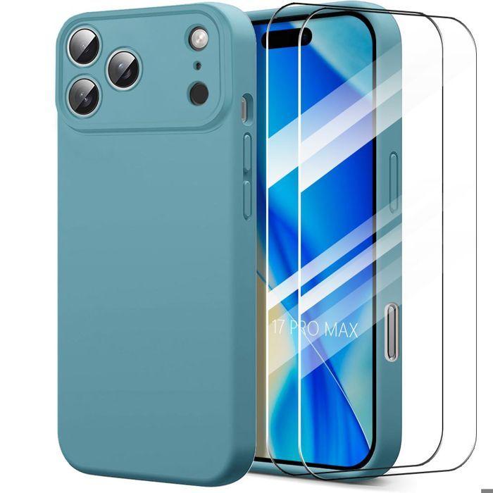 Coque de Protection - BOOLING - pour iPhone 17 Pro Max - Silicone Ultra Fine Léger Vert Bleu - 2 Vitres