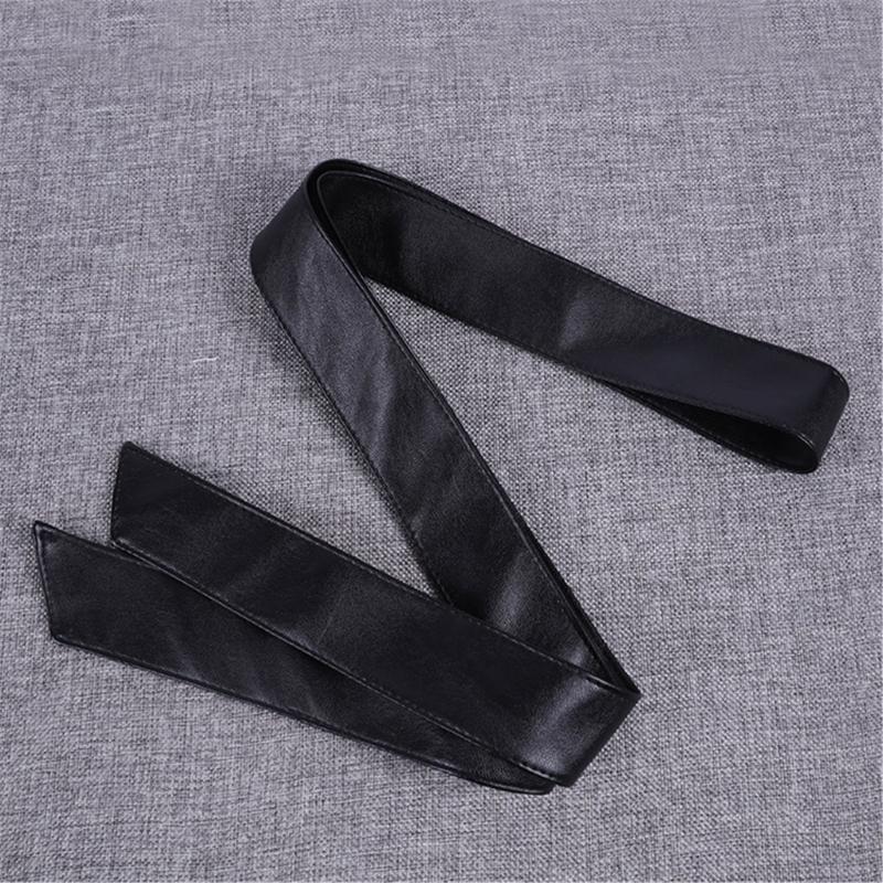Womens PU Faux Leather Overcoat Waist Belt Solid Color Jackets Wide Waistband for Fashion Women