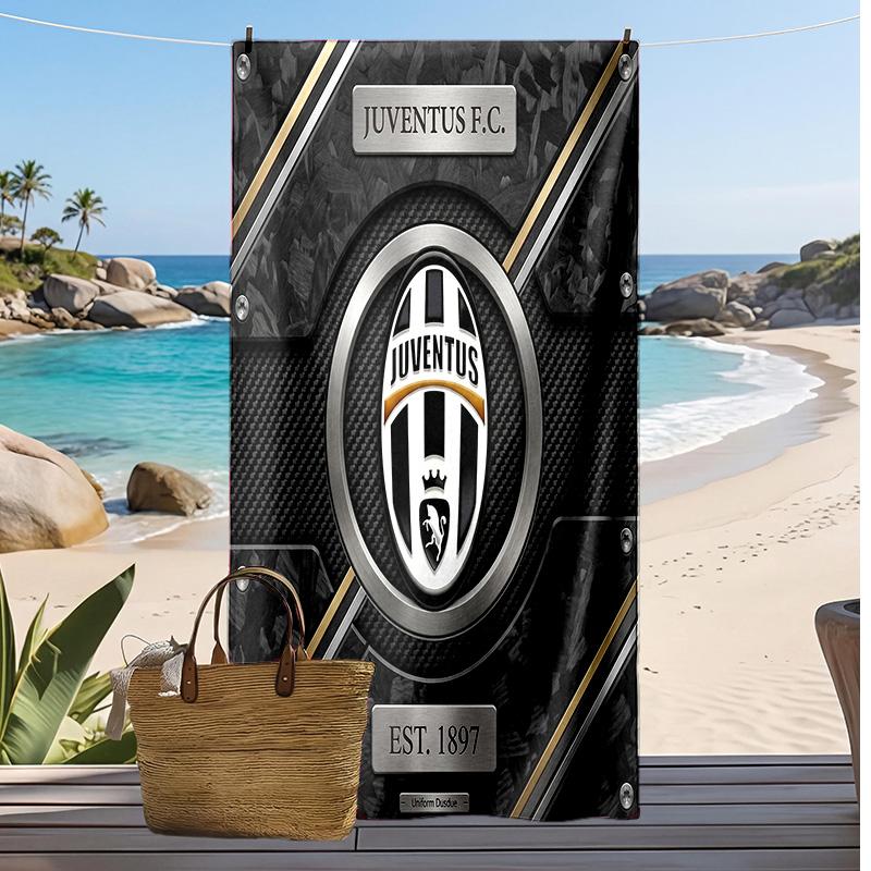 Asciugamano da Spiaggia Stampato Juventus FC Asciugamano Morbido ad Asciugatura Rapida Coperta da Spiaggia Rettangolare Grande Portatile per Viaggi Piscina