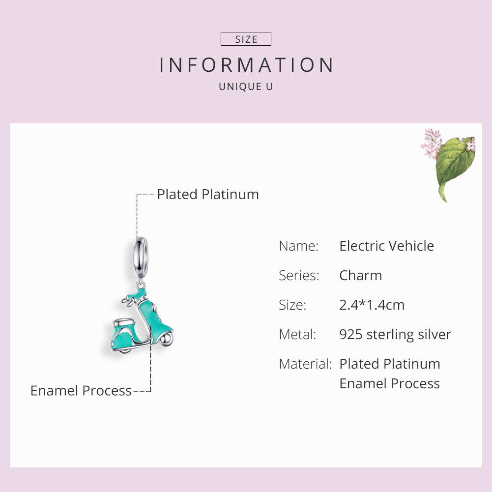 WOSTU Electromobile Bike Floating Dangle Charm 925 Sterling Silver Green Enamel Beads Fit Bracelet