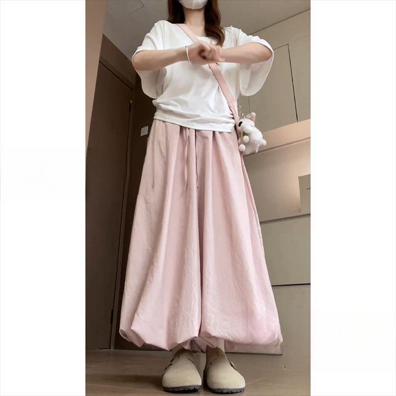 Women s Slimming Wide-Leg Bud Pants - Summer 2026, Yellow, College Style, Loose Straight-Leg, Drapey S, recommended for under 50 kg