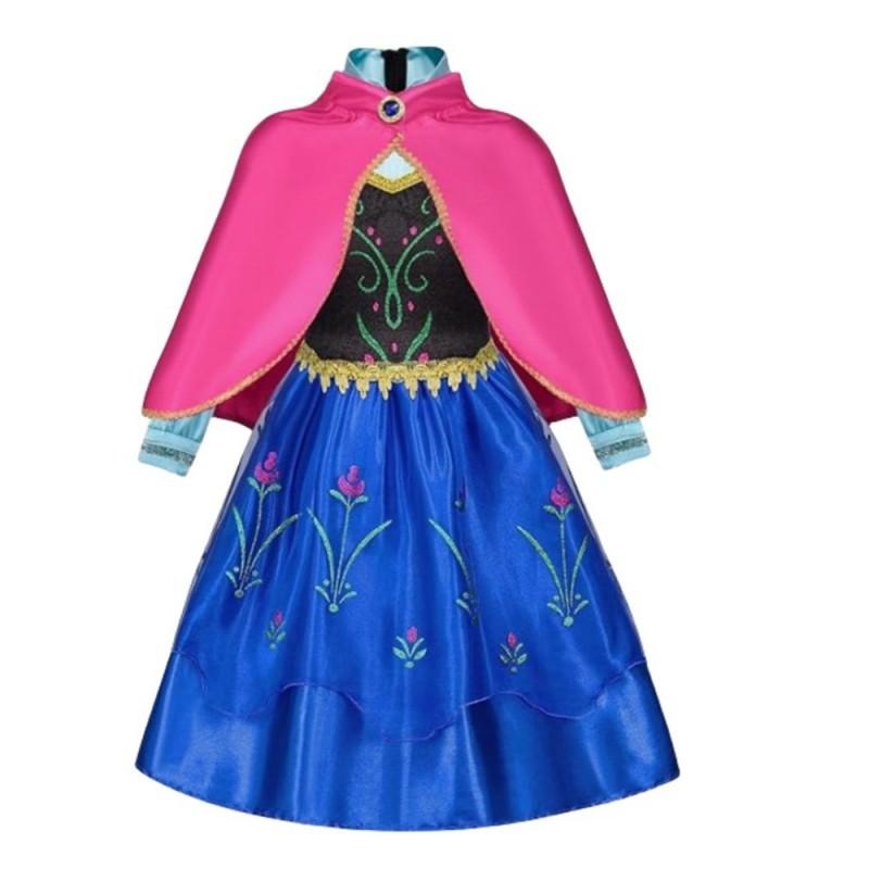 Frozen Anna Cosplay Dress Girls Princess Costume Long Sleeve Satin With Floral Print Kids Party Performance