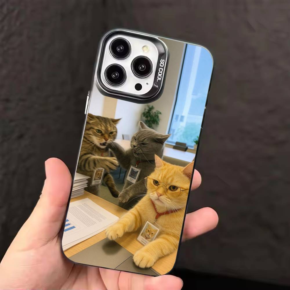 

Funny office cats Phone Case For iPhone 17,16,15,14,13,12,11,Pro Max,Plus Candy Silver Cover iPhone17promax