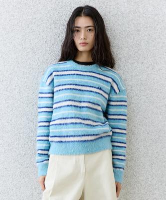 OIOI COLLECTION Striped Hairy Knit [Sky Blue]