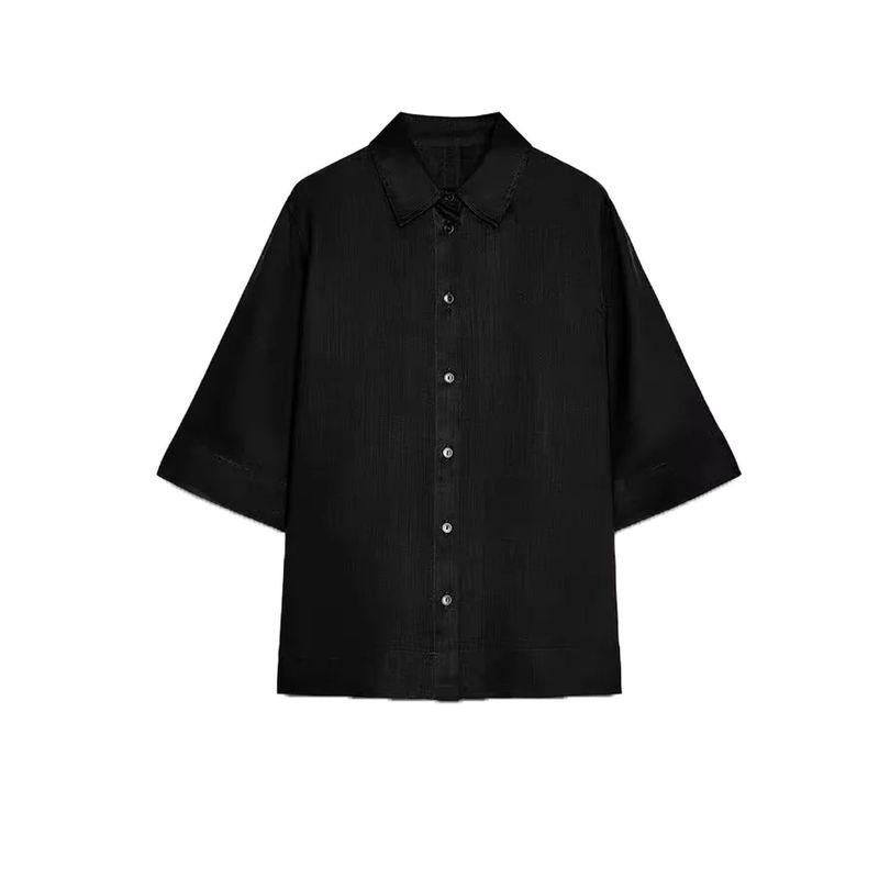 Summer New Product Women's Clothes Decorated Row Button Straight-leg Hem Lapel Short Sleeve Casual Temperament Shirt 3732927