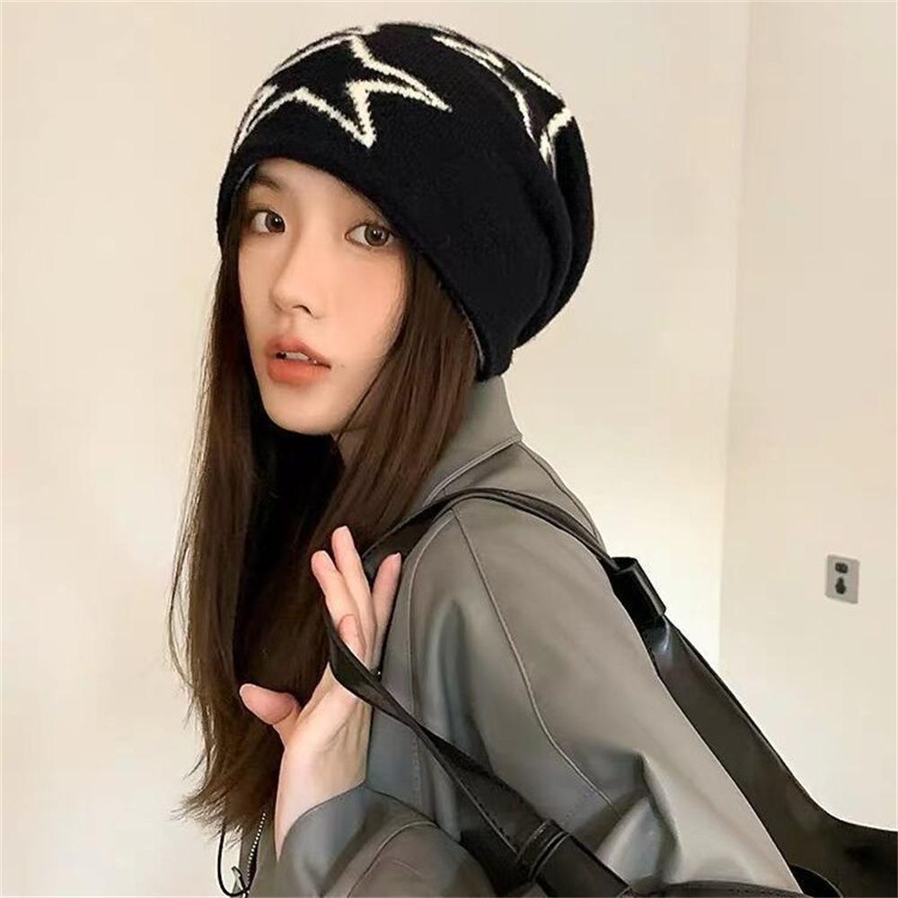 New Fashion Star Printed Winter Warm Pullover Hat For Men Women Knitted Wool Beanies Skullies Korean Hip-hop Beanie Street Punk