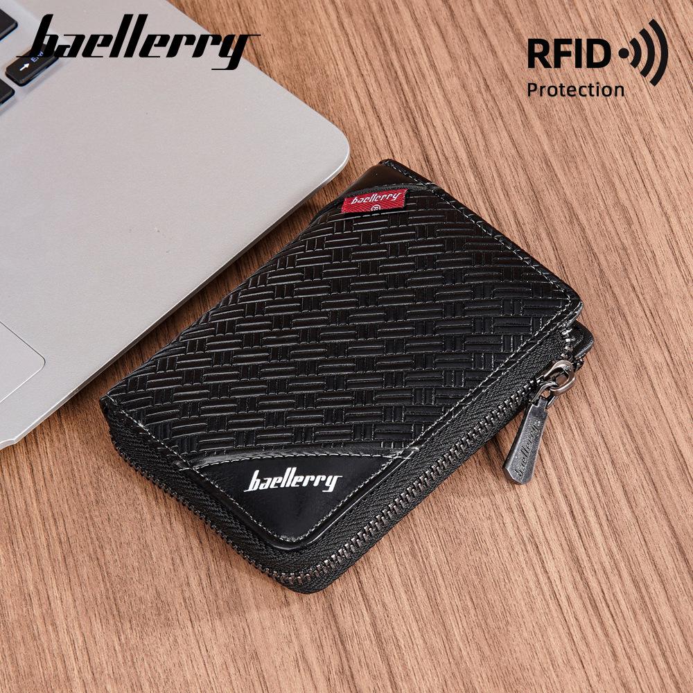 Baellerry Men's Short Zipper Wallet - Anti-Theft, Anti-Demagnetization, Credit Card & Money Clip
