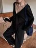 Tencel V-neck Ribbed Sheer Long Sleeve Loose Sun Protection Women's Top
