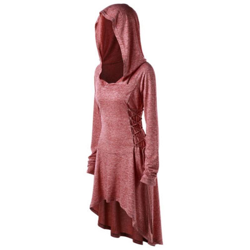Stylish Punk Women's Plus Size Lace Up Dip Hem Tunic Hoodie Long Sweatershirts Dress Top For Every Occasion