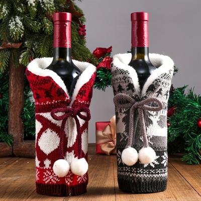 Christmas Wine Covers Knit Wine Bottle Covers Ambiance Products Home Festive Wine Bottle Covers, Business Supplies, Leak Proof Bottle Travel