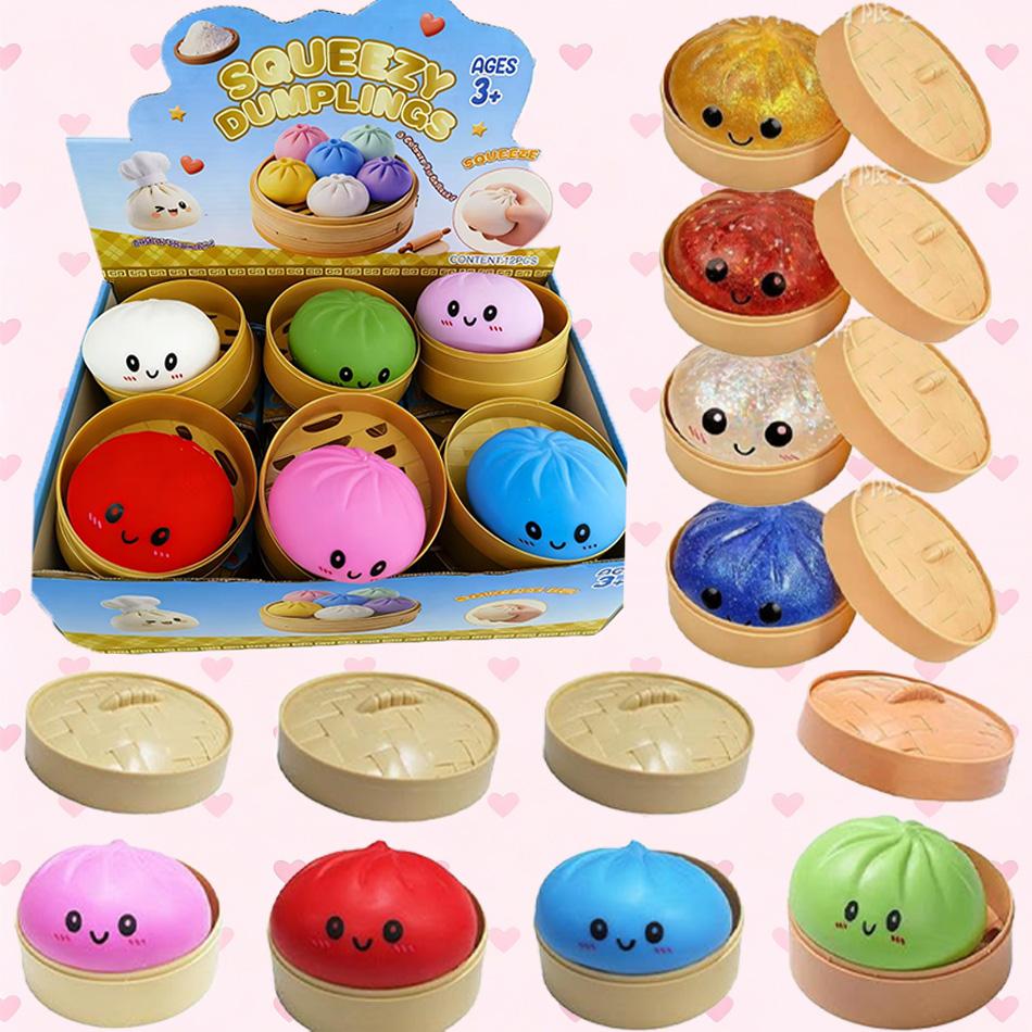 Glitzer Teigtasche Squishies Spielzeug Bun Baozi Teigtasche Mystery Box Buntes Essen Squishy Sensorisches Fidget Spielzeug Anti Stress Knetball