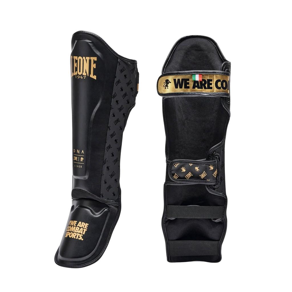 LEONE 1947 Bojové sporty Kickbox MMA Chrániče holení Unisex FULL chrániče nohou s EVA gelovými vložkami M PT177 [DNA PROTECTION] & Velikost/Černá [Originální]
