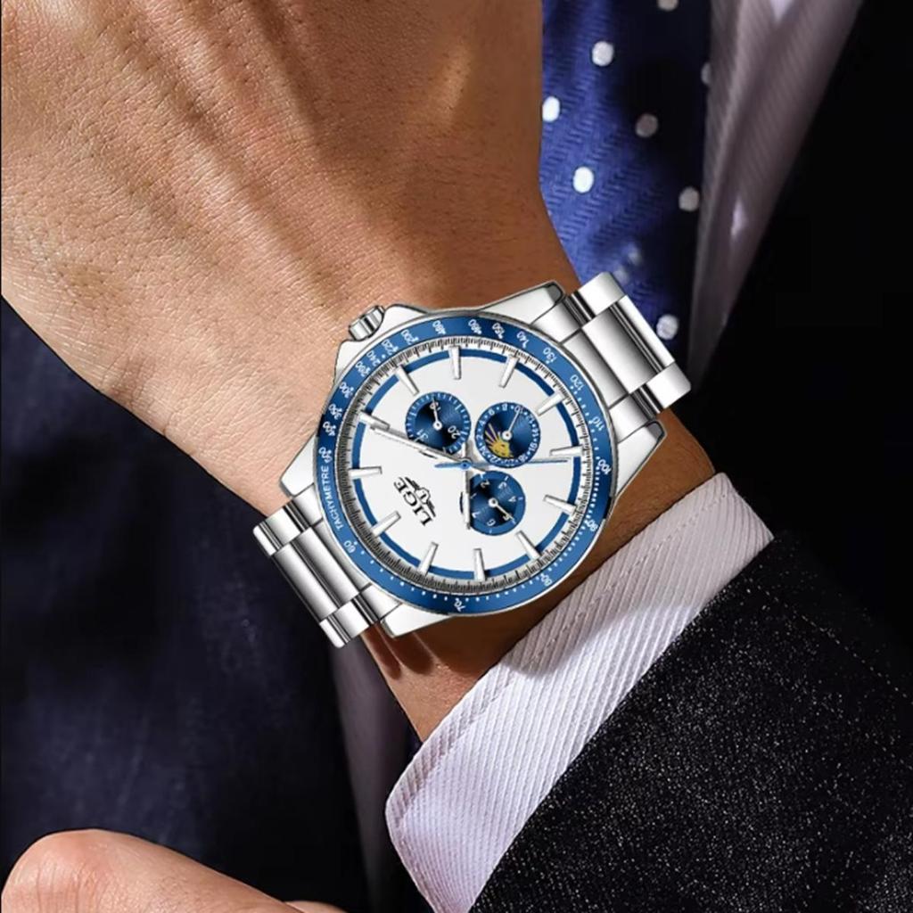 LIGE Unique Dial Quartz Man Watch Stainless Steel Business Luxury Clocks 24-Hour Moon Phase Waterproof Date Week Watches