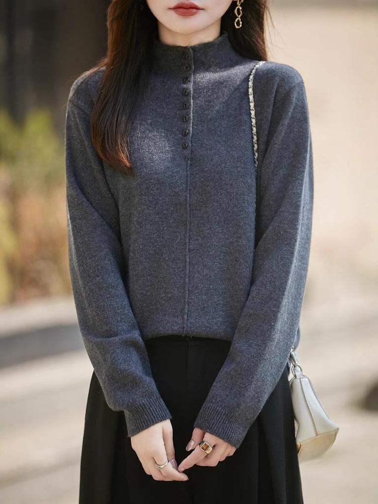 Stylish Women's Semi-High Neck Knit Sweater: French Autumn/Winter Collection