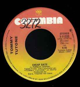

7inch Record TOMMY TUTONE Cheap Date 111333 COLUMBIA 1980 Canada Rock Used