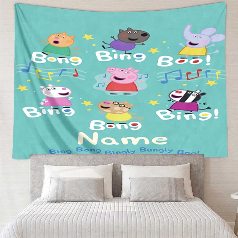Custom Name Peppa Pig Print Tapestry, Backdrop, Easy Setup, Ideal for Bedroom, Office & Living Room, with Aesthetic Wall Hanging Decor.