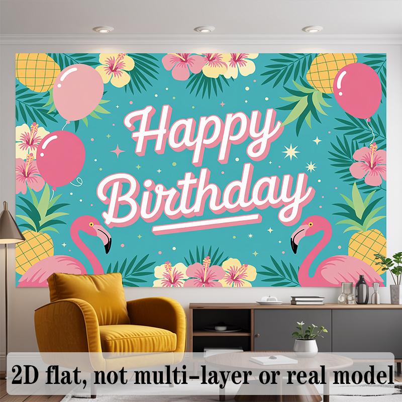Pink Flamingo Birthday Banner, Tropical Pineapple Backdrop Wall Decor for Party