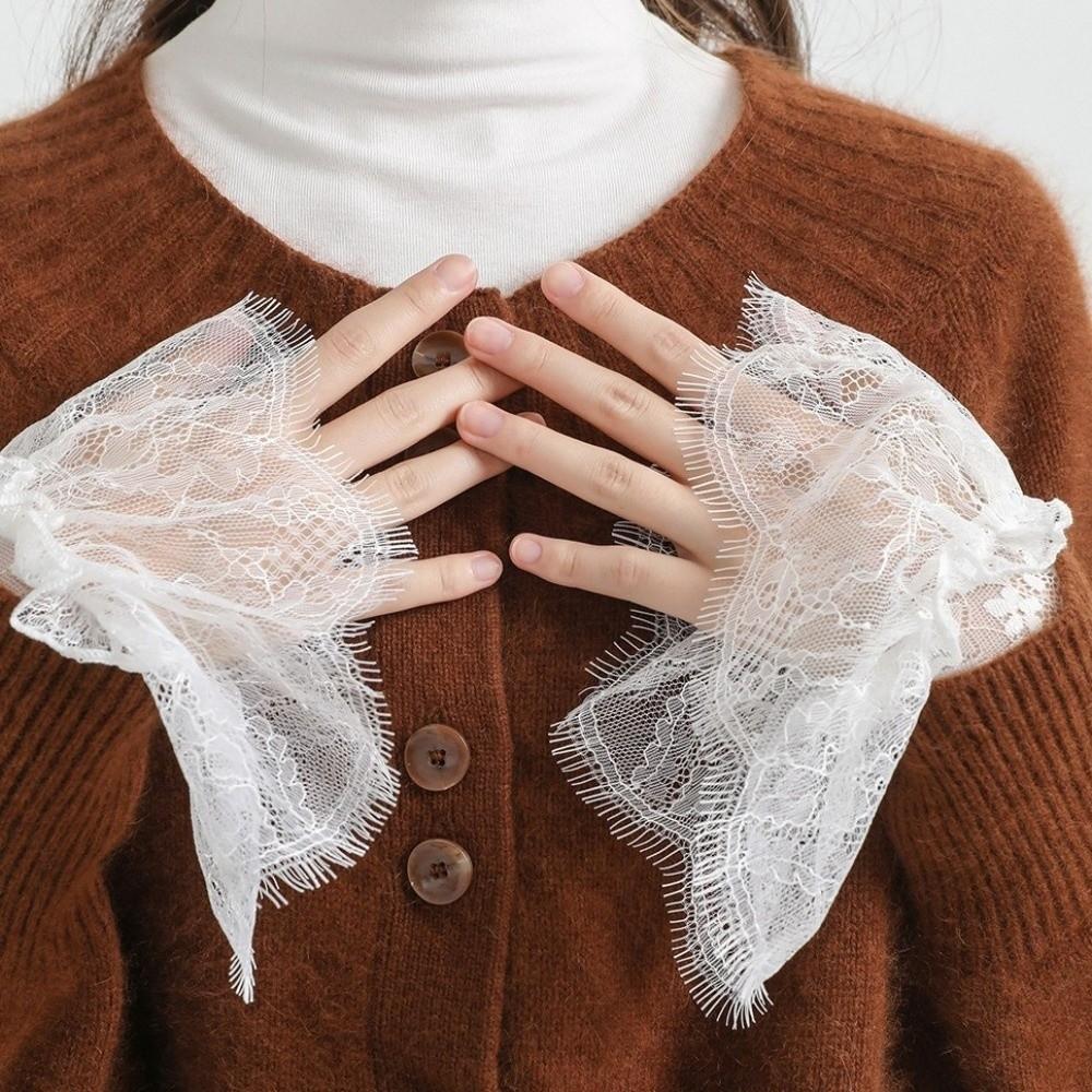 Stretchable Lace Floral Cuffs Pleated Design Wrist Accessories Pleated Fake Sleeves Decorative Use
