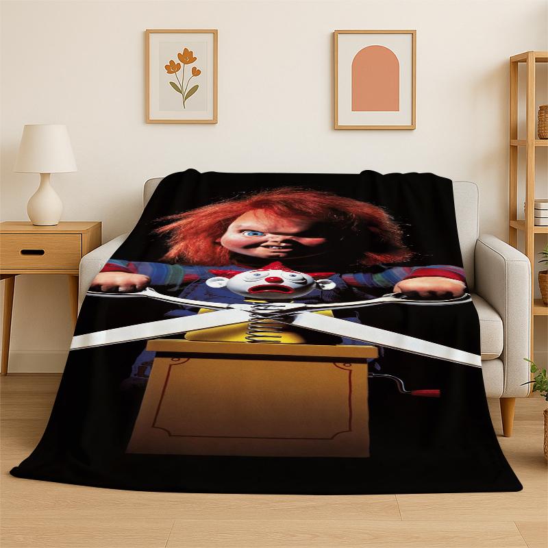 

Horror Movie Character Chucky S-Scream Cartoon Flannel Blanket Soft Warm Throw Blanket for Bedroom Living Room Bed Travel Gift 75x90cm
