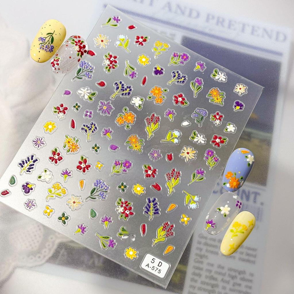 5D Floral Spring Nail Art Stickers: Embossed Pastoral Flower Decals for DIY Manicure