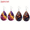 Fashion Color PU Faux Leather Earrings for Women Double-sided Print Abstract Flower Leather Pattern Tears Earrings Elegant Trendy Earrings Jewelry