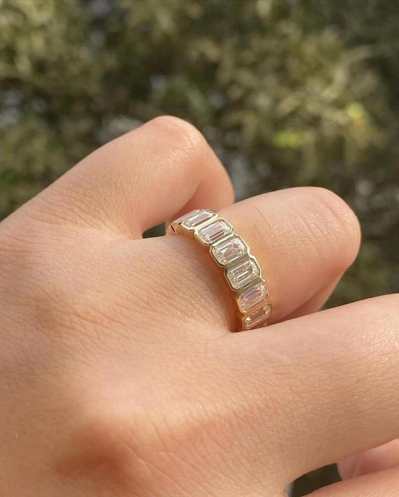 Emerald Cut Cubic Zirconia Eternity Band Ring, Full Gold Plated Wedding Anniversary Ring for Women