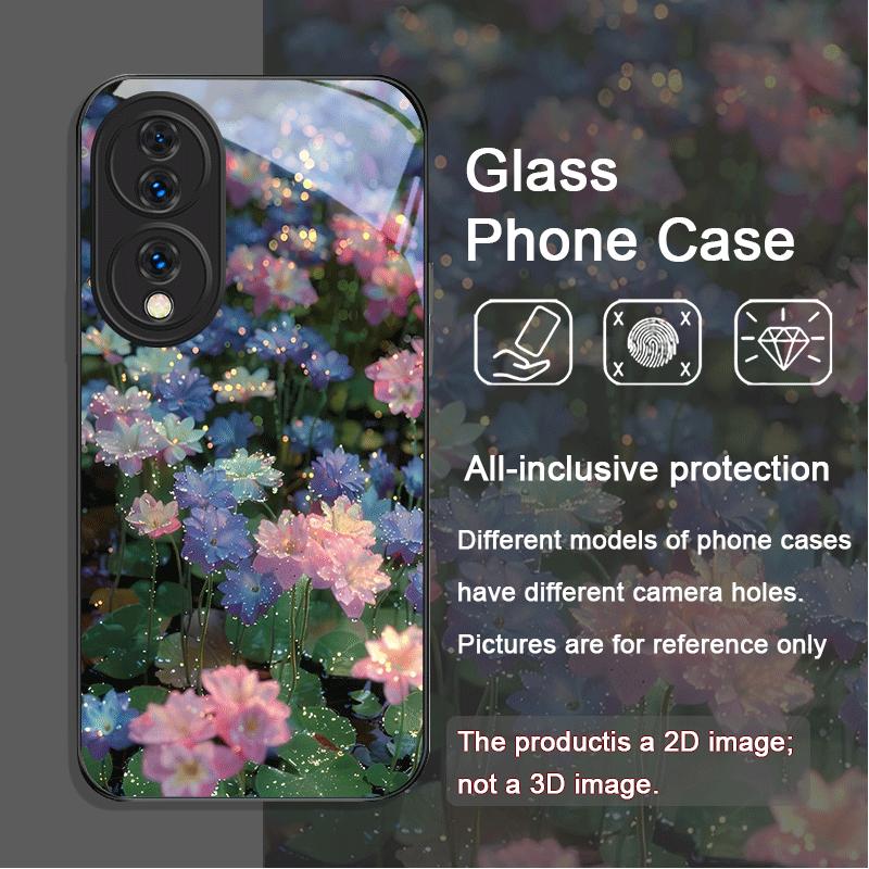 

Stylish White Peony Flower Pattern Tempered Glass Phone Case for Huawei Honor 200 Lite 100 Pro 90 80 GT Magic 7 6 X8 X9 5G Cover Honor 60