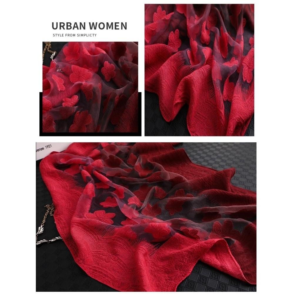 Gradient Color Cut Flowers Scarf Thin Beach Shawl Wrap Elegant Sunscreen Scarf