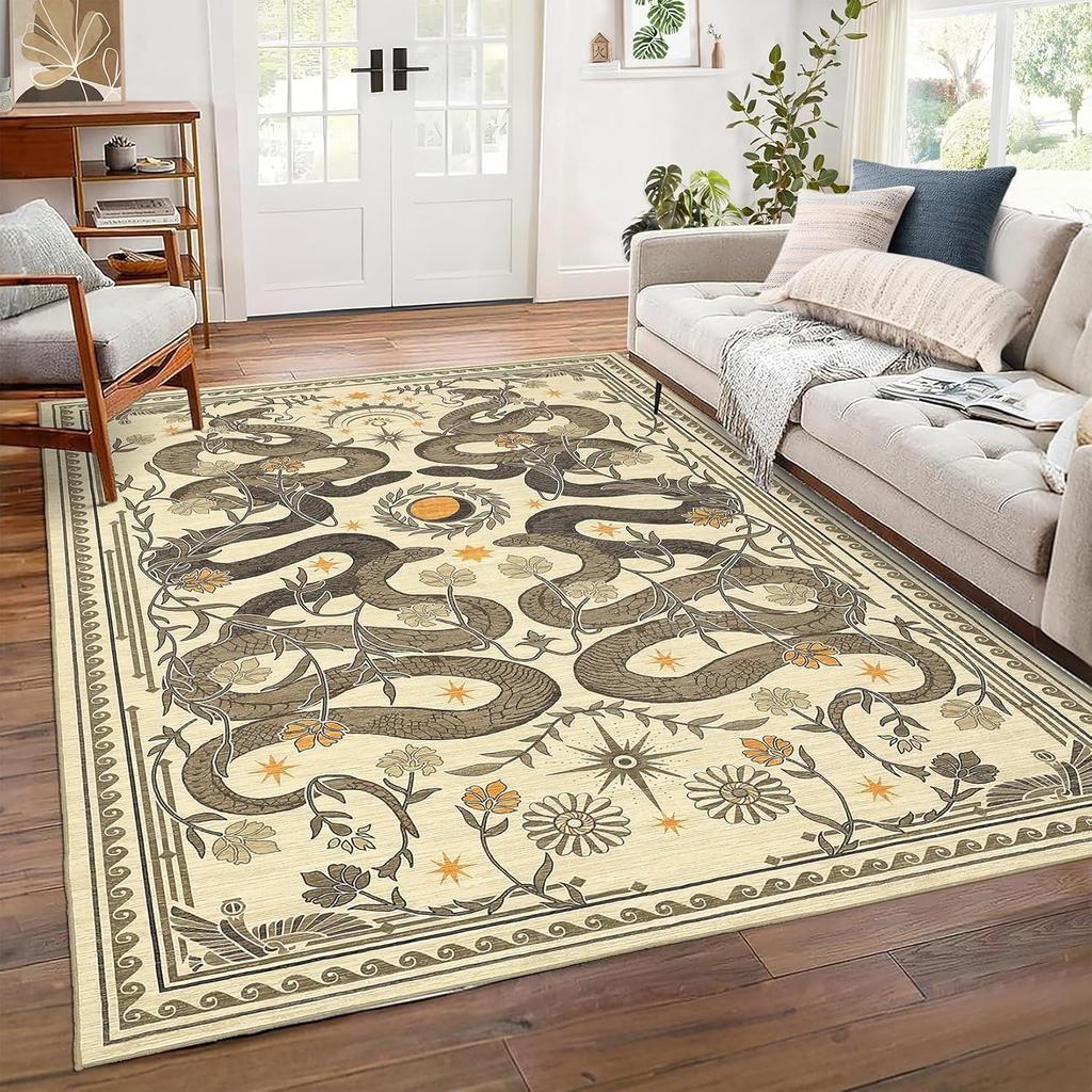 Forest Snake Print Washable Rug Non Slip Soft Carpet For Living Room Bedroom Dining Area
