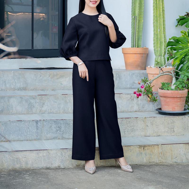 

ZANZEA Женские повседневные комплекты из блузки и брюк с рукавом 3/4 из двух предметов 4XL темно-синий