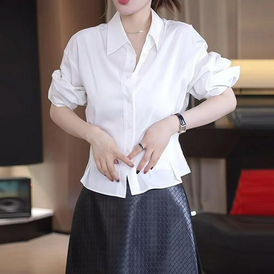 2026 Spring Women's Simple Style Lapel Shirt - Elegant, Solid Color Design for Sophisticated Commuting