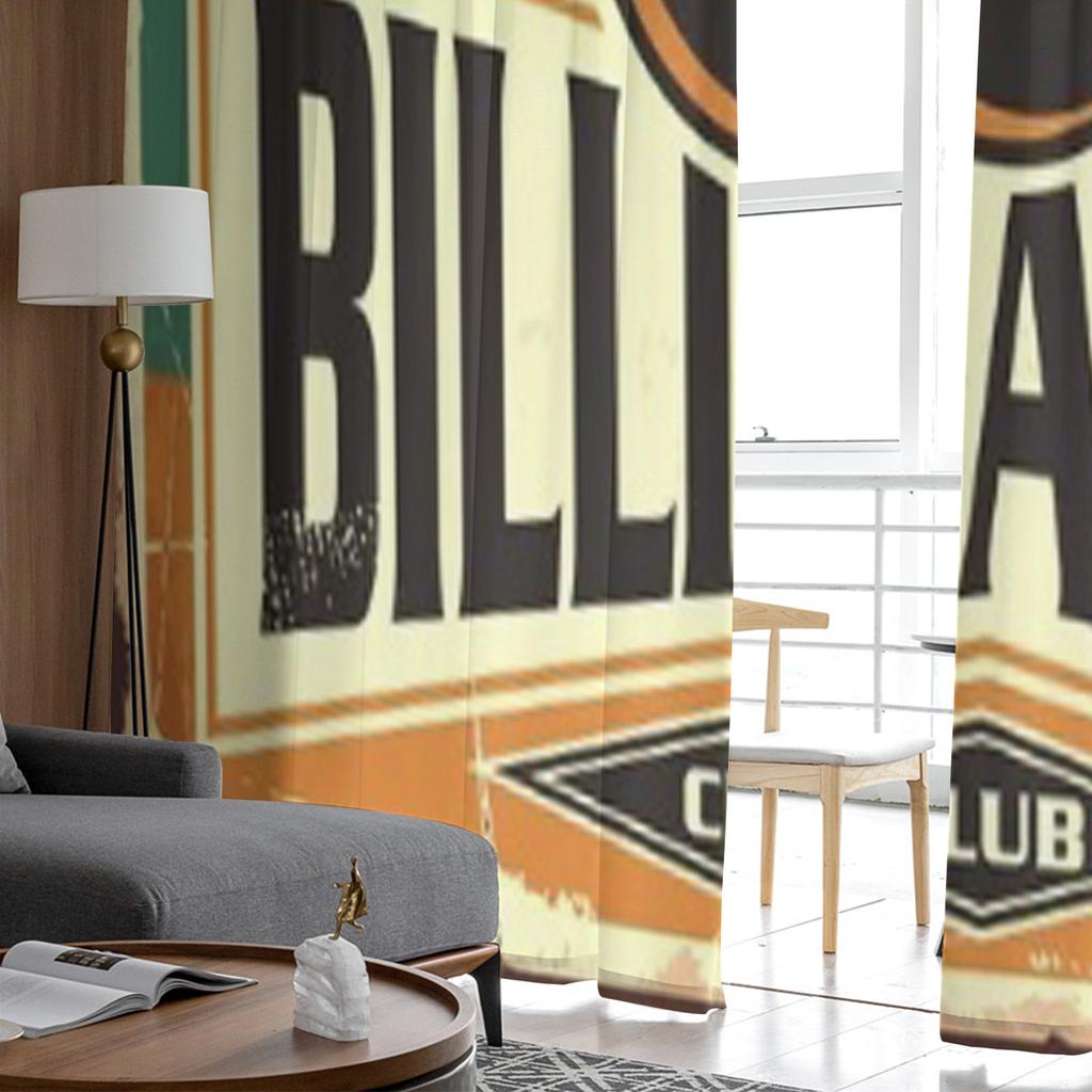 Retro Billiards Sign Design With Black Eight Ball Chiffon Sheer Curtains for Living Room Bedroom Window Voiles Tulle Curtain