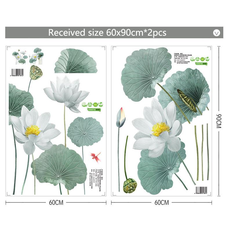Large Lotus Flower Wall Sticker Self Adhesive Removable Wallpaper for Bedroom Living Room Sofa TV Background Wall Decoration Home Decor