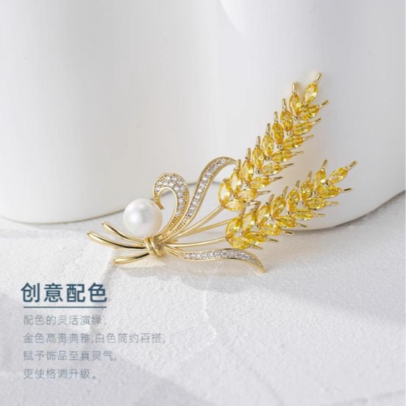 Modische Strass-Weizenähren-Broschen für Damen Unisex Emaille Pflanzen-Abzeichen Anstecker Büro Party Schmuck Freund Geschenke