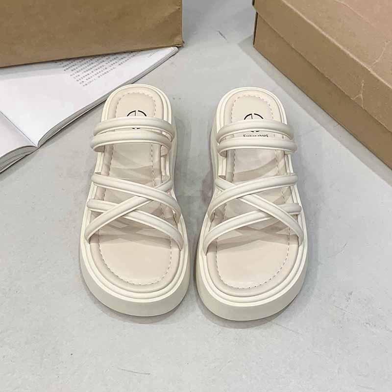 Fashion Soft Sole Platform Sandals New Summer Round Toe Open Cross Strap Comfortable Platform Anti-Slide Heel Slippers