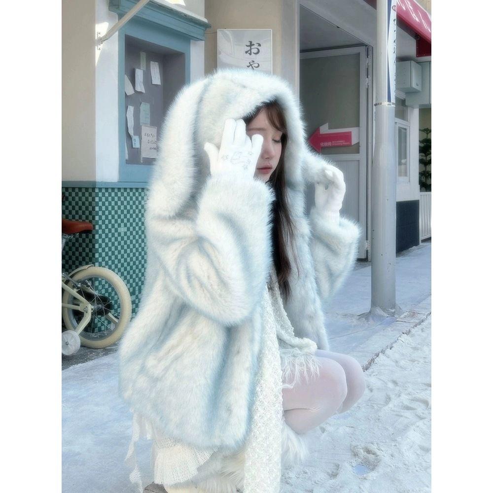 

Сладкое женское пальто градиентное зимнее новое лисий экологически чистый мех теплое меховое пальто утолщенный топ L