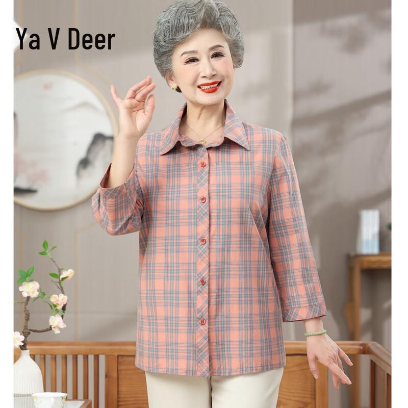 Yalu Women s Plaid 3/4 Sleeve Cotton Blouse 3XL