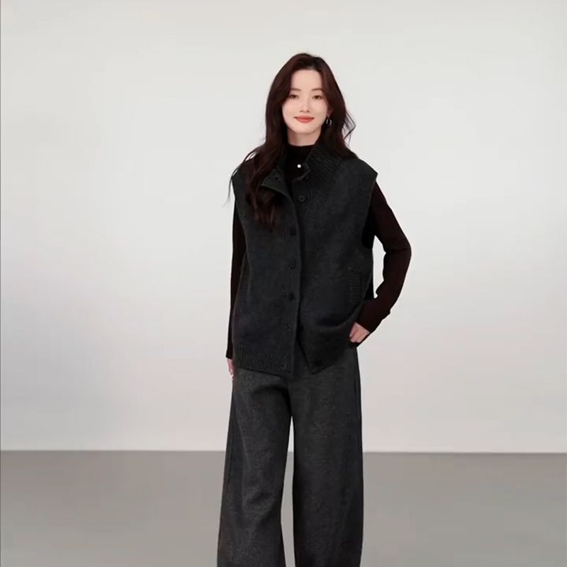 Versatile Pullover Sweater New Autumn and Winter Loose Vest Half Turtleneck Knitted Vest