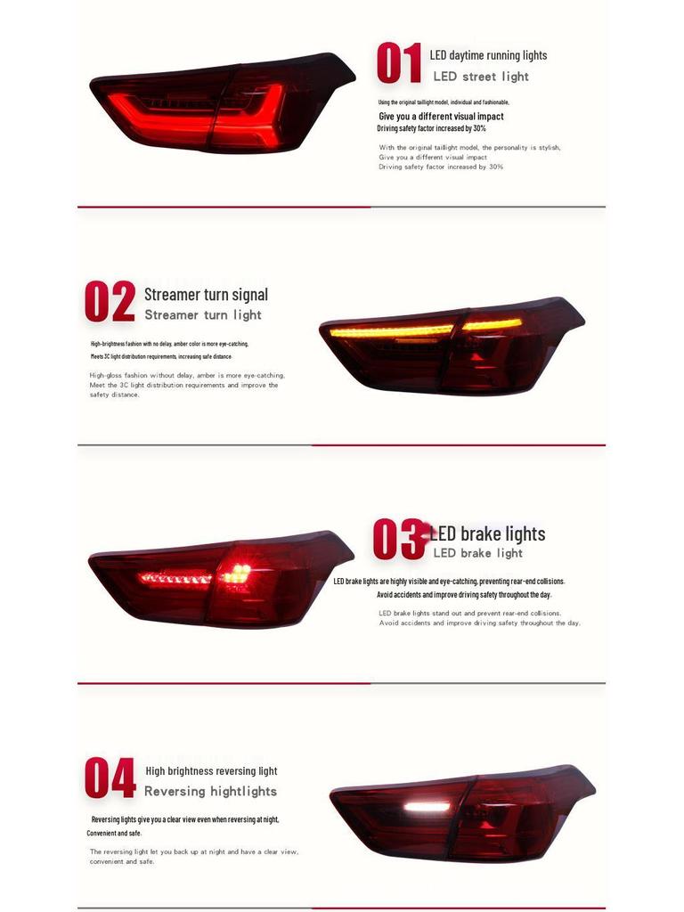 LED Taillight Assembly for 2015-2017 Hyundai IX25: Daytime Running Light, Brake, and Flowing Turn Signal