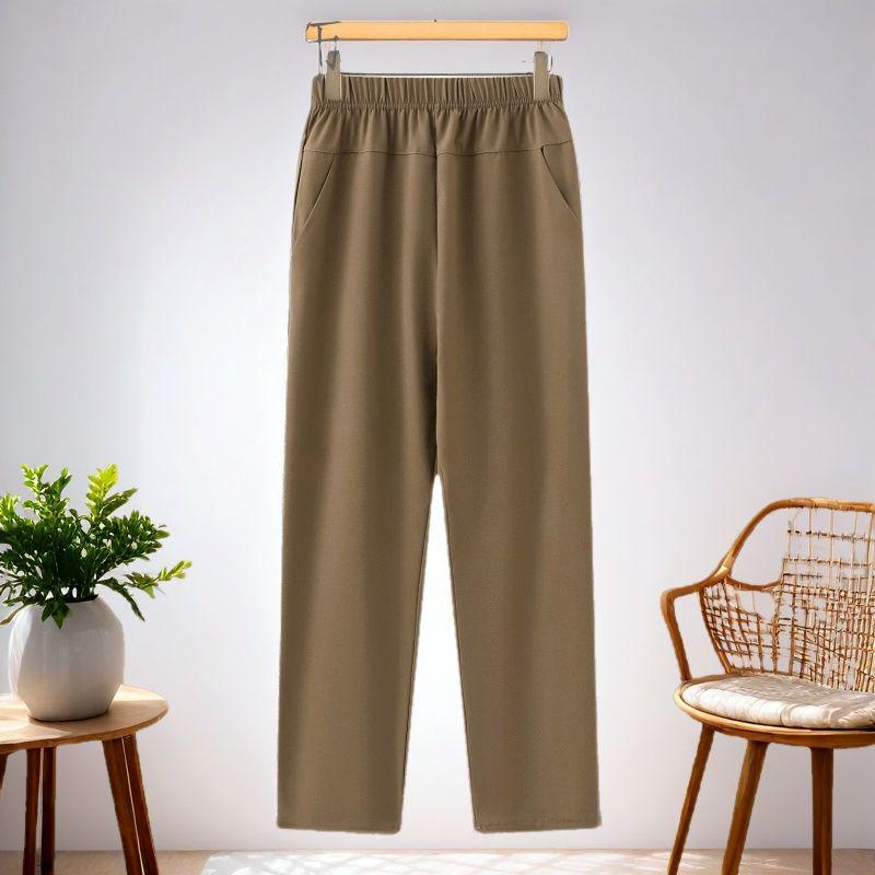 New Style High-Waisted Summer Cropped Mom Pants - Elastic Waist, Straight Leg, with Pockets for Middle-Aged and Elderly