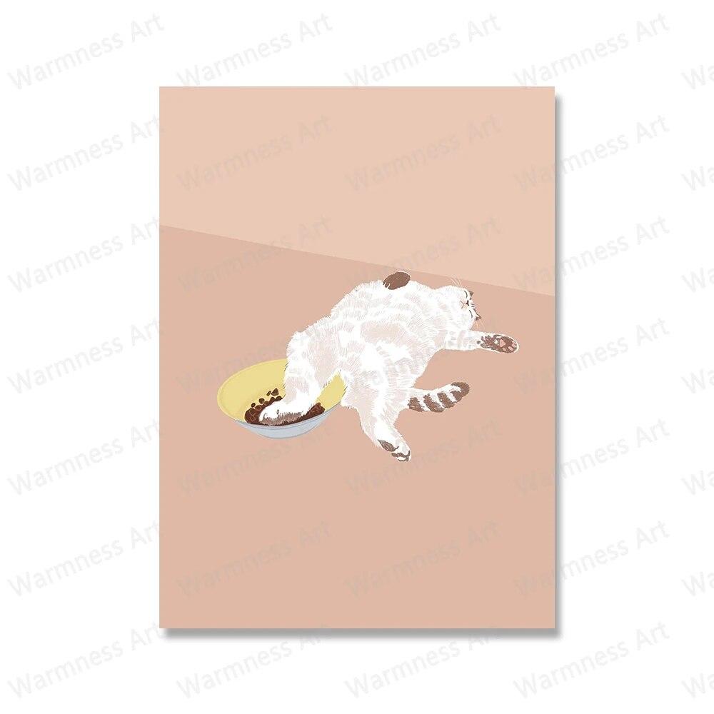 Modern Cat Drink Wine Pizza Poster Wall Painting Funny Animal Canvas Print Poster Nordic Wall Art Pictures For Living Room Decor No Frame