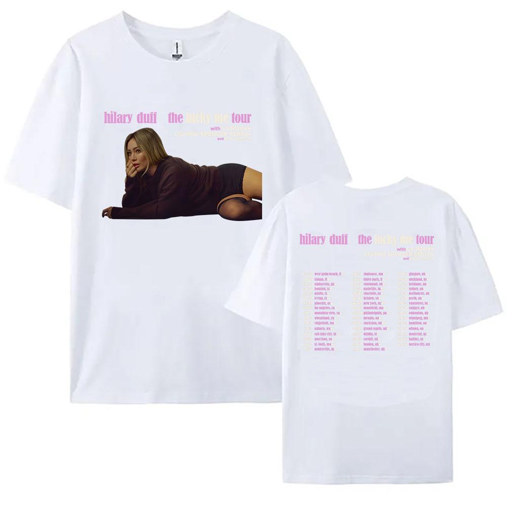 

Hilary Duff The Lucky Me Tour 2026 Tshirt Summer Cotton Short Sleeve Female Tshirts Singer Design Graphic Print Tees Women Top S