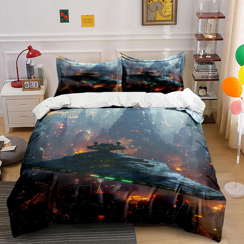Spaceship over cityscape. Bedding sets Duvet cover sets Duvet covers Pillowcases(1 * Duvet Cover 2 * Pillowcases without duvet insert) 135x200cm
