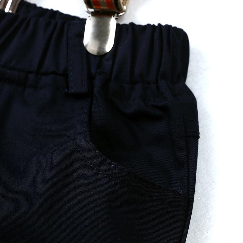 Gentlemen's Shirt Set Boys' Formal Set Striped Short Sleeved Tie Shirt Suspender Pants Birthday Set