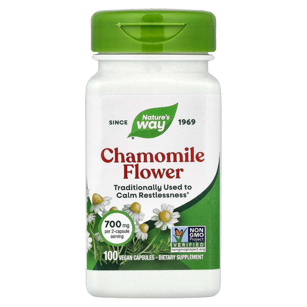 Nature's Way Chamomile Flower 700mg (350mg per Capsule) Veggie Capsules, 100 Count