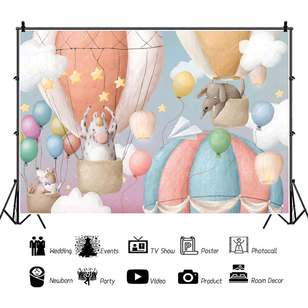 Maßgeschneiderter Süßer Bär Hintergrund Heißluftballon Dschungeltiere Fotografie Hintergrund für Babyparty Geburtstag Kinderzimmer Dekoration