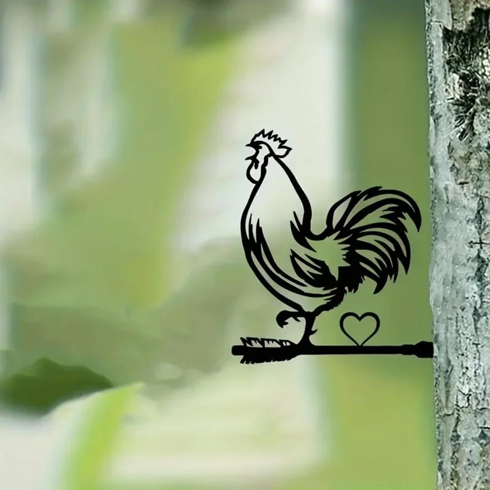 HelloYoung Elegant Rooster: Steel Silhouette Wall Art.Charming Rooster On Branch: Metal Wall Art for Home & Garden.