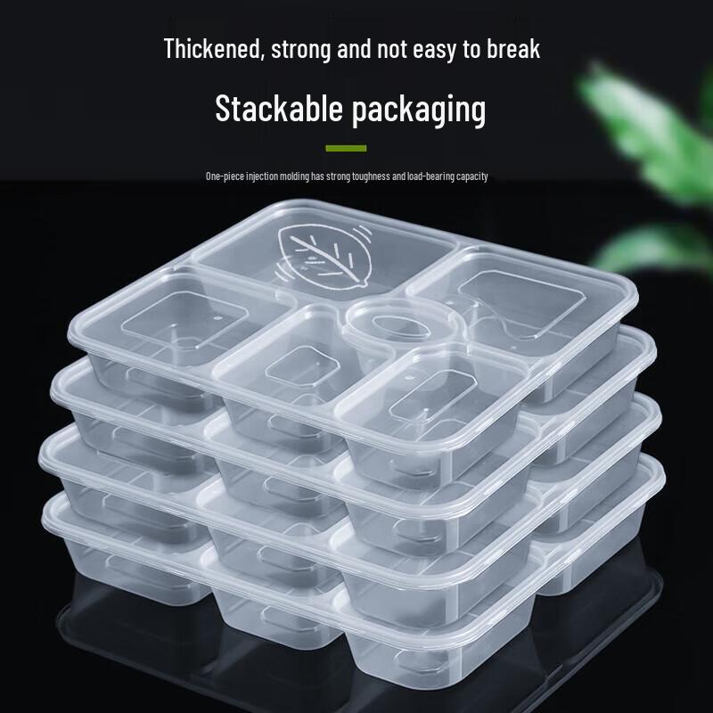 Disposable 6-Compartment Rectangular Meal Prep Containers with Lids, 150 Sets