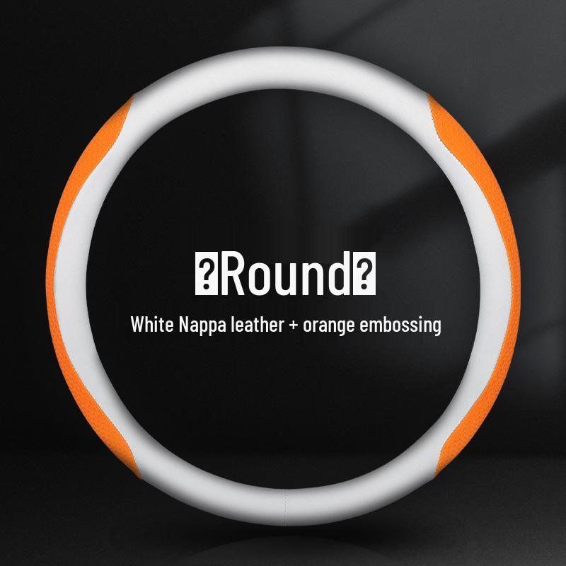 Genuine Leather Nappa Anti-Slip Steering Wheel Cover - Universal Fit, Embossed, Wear-Resistant, Comfortable for All Seasons