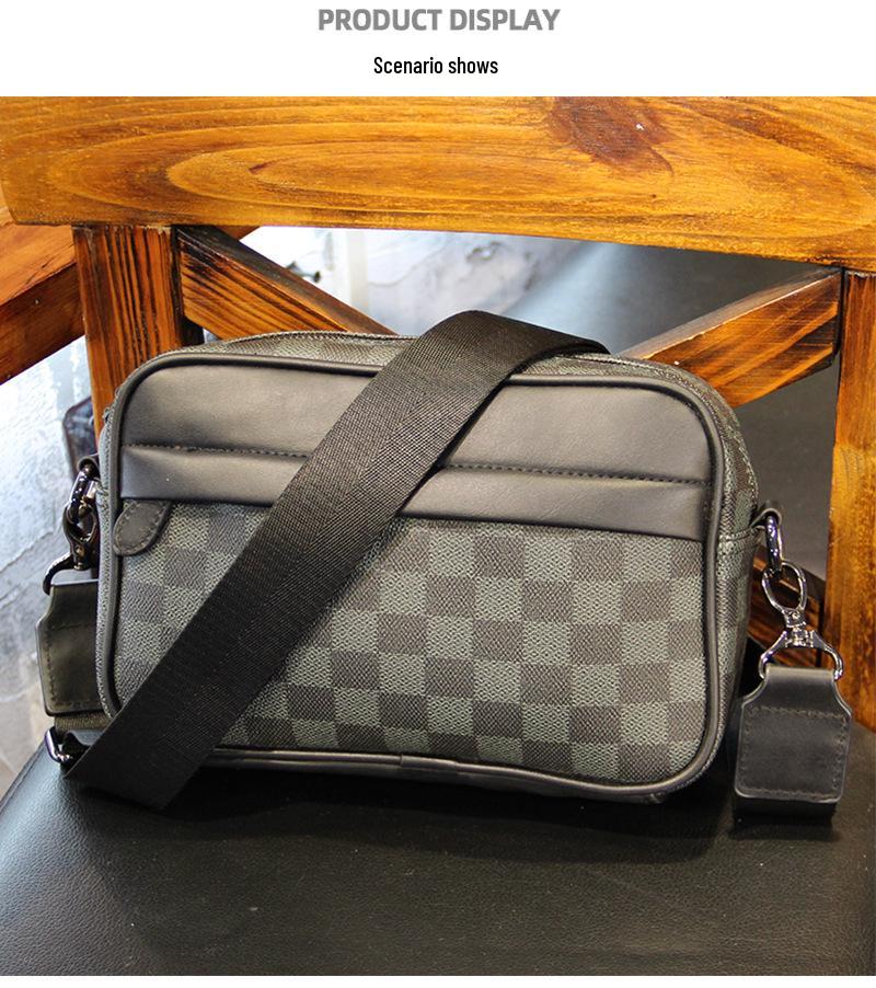 Plaid Men's Crossbody Shoulder Bag - Trendy Casual Korean Style Leather Sports Bag
